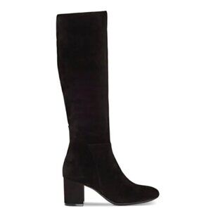 INC International Concepts Black Suede Block Heeled Knee-High Boots W Sz 10